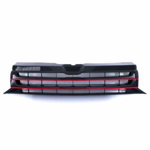Gloss Black Badgeless Front Bumper Grille Red Trim - VW Transporter T5.1 09-15