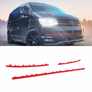 3 Piece Red Front Bumper Grille Trim - VW Transporter T6 16-19