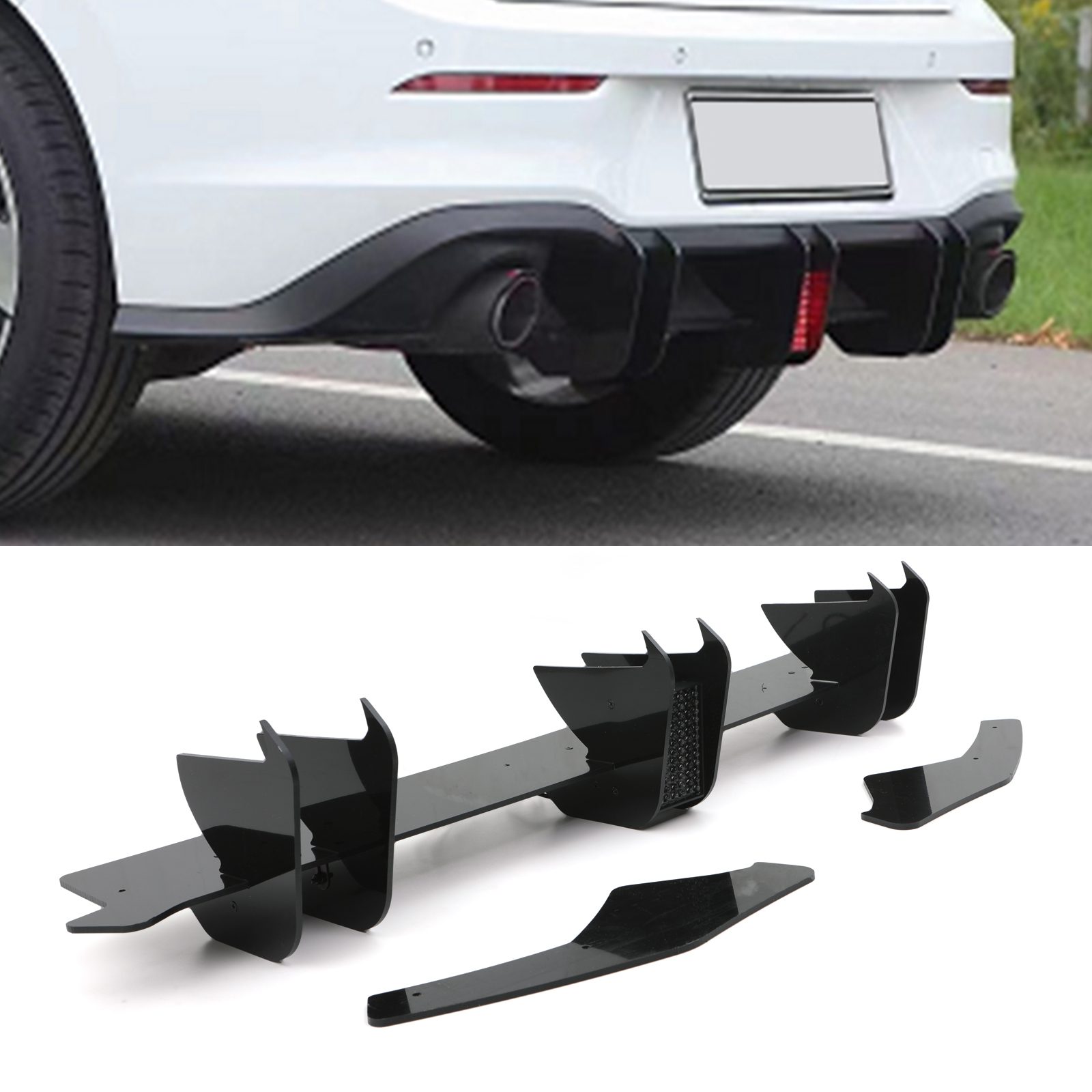 Rear Blade Diffuser with Rain Light Gloss Black - Volkswagen Golf GTI MK8 2020+