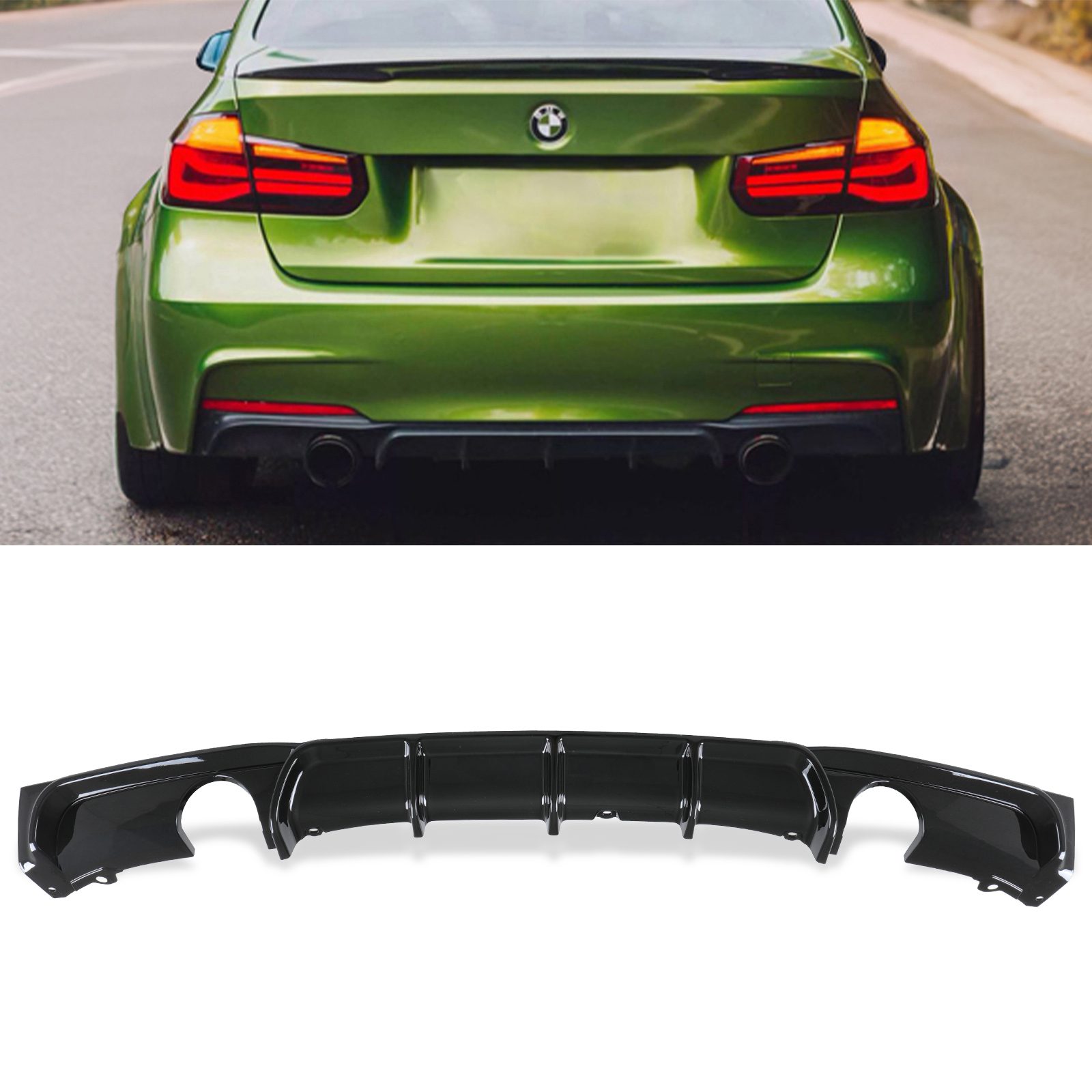 Gloss Black Dual Exit Rear Diffuser - BMW 3 Series F30 12-19