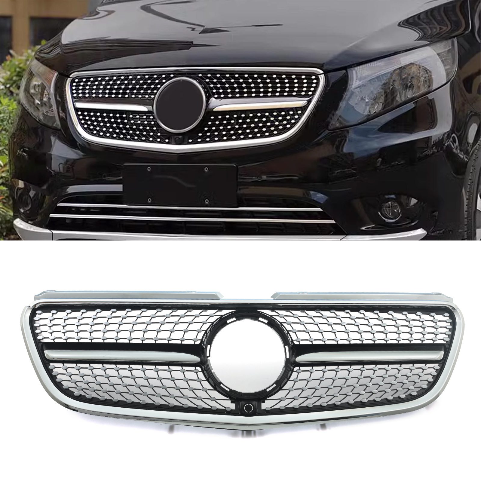 Gloss Front Diamond Style Grille Mercedes Benz V Class Vito W447 14 20